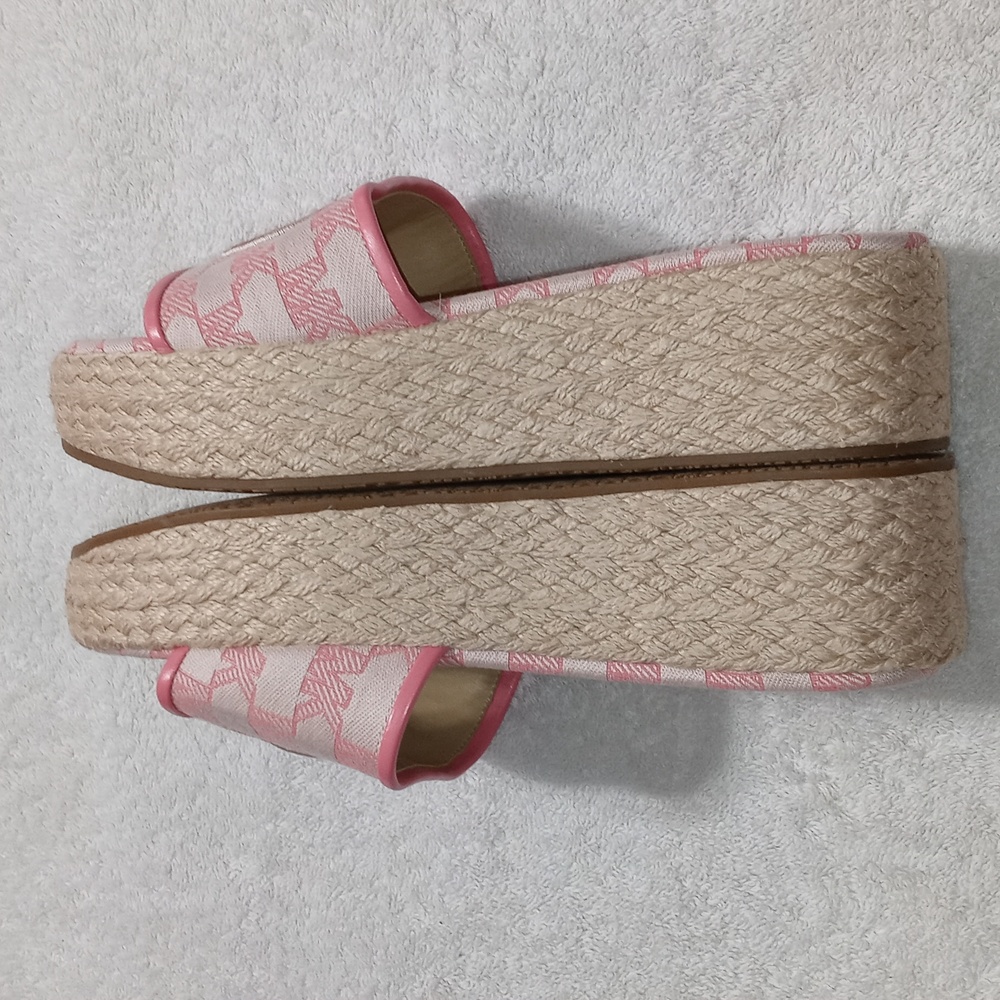 Michael Kors Pink and Cream Logo Espadrille Slide Sandals - Picture 3 of 6